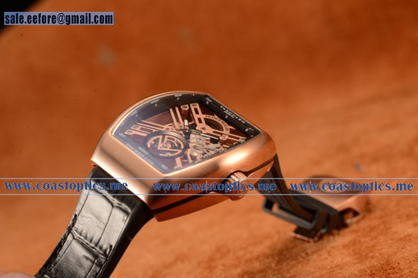 Franck Muller Vanguard Miyota Automatic Copy Tourbillon Rose Gold Case With Skeleton Dial Leather/Rubber Strap